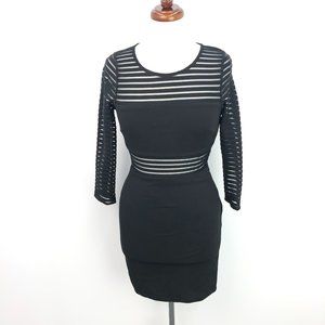 Lulu's Black See Thru Mesh Stripe Bodycon Dress